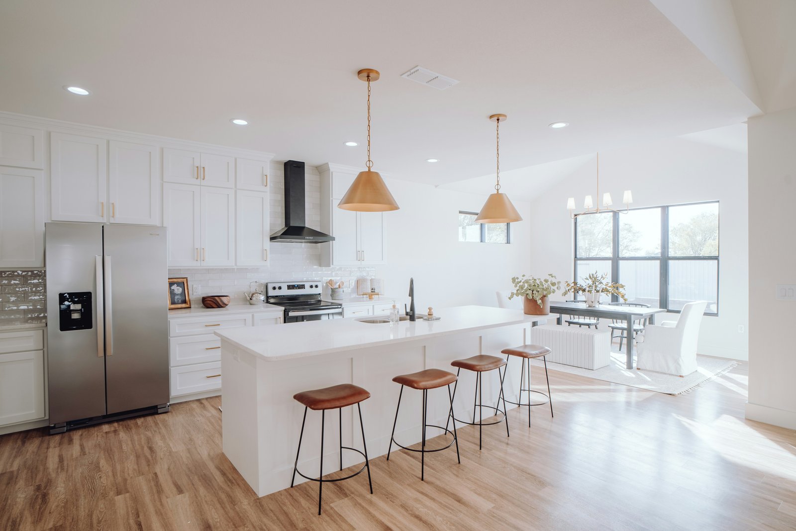 A clean, empty kitchen counter in a new home waiting for move-in.